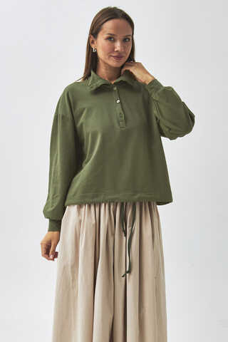 Half Button Sweatshirt Khaki - 6