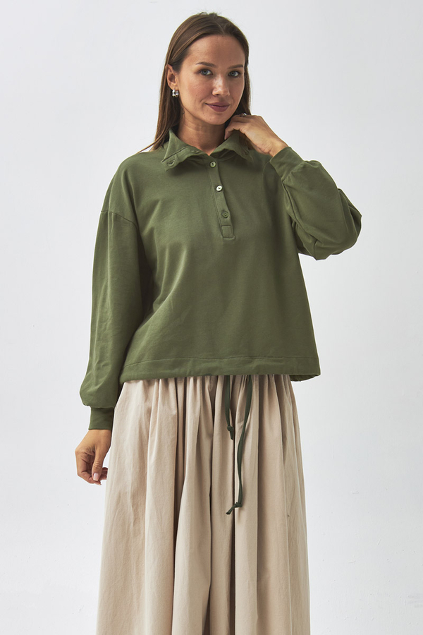 Half Button Sweatshirt Khaki - 6