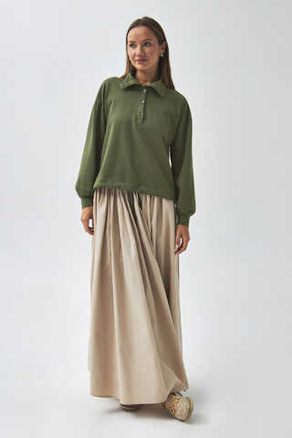 Half Button Sweatshirt Khaki - 7