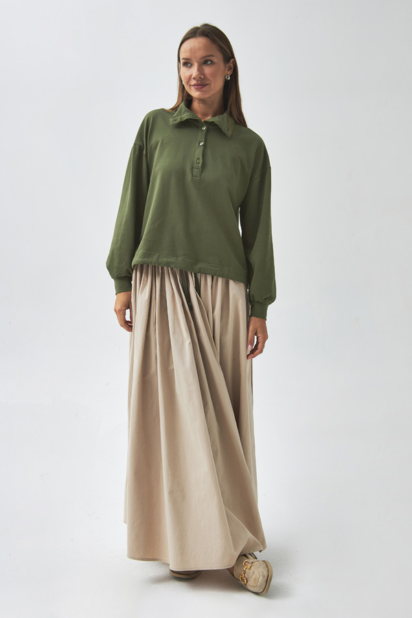 Half Button Sweatshirt Khaki - 7