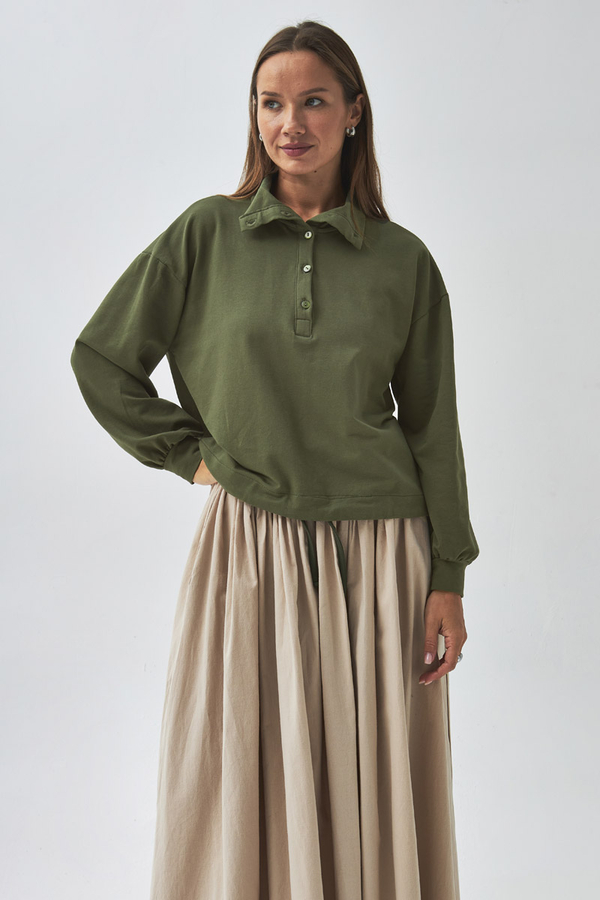 Half Button Sweatshirt Khaki - 8