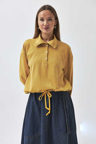 Half Button Sweatshirt Mustard - 5