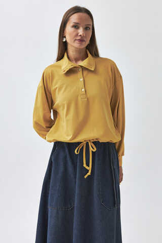 Half Button Sweatshirt Mustard - 6
