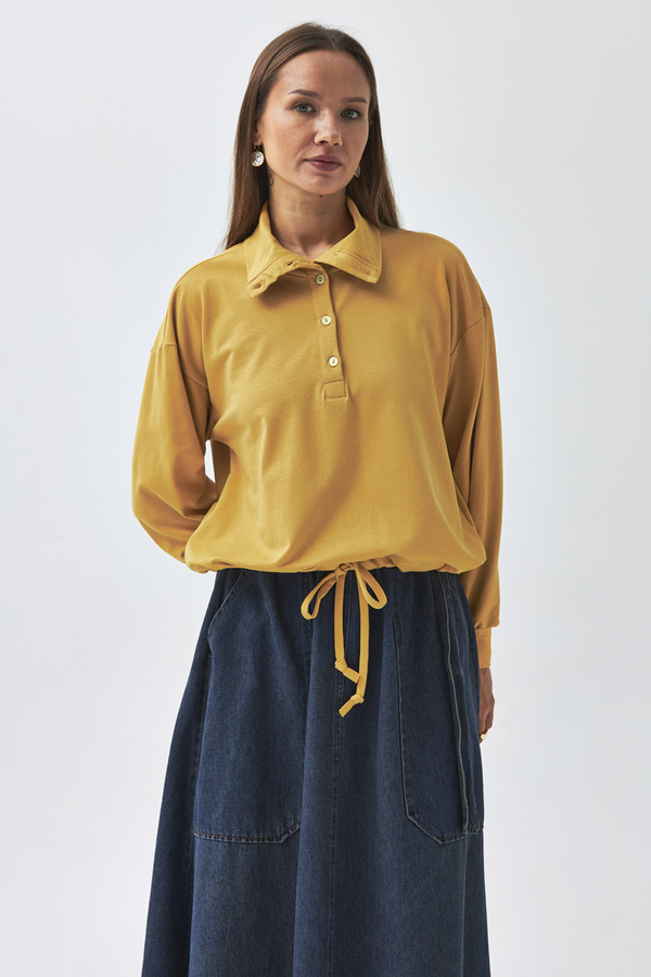 Half Button Sweatshirt Mustard - 6