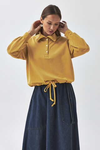 Half Button Sweatshirt Mustard - 7