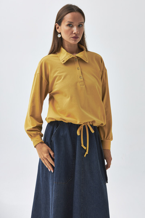 Half Button Sweatshirt Mustard - 8