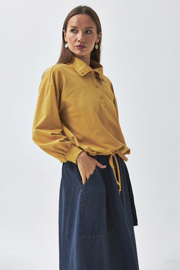 Half Button Sweatshirt Mustard - 9