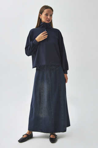 Half Button Sweatshirt Navy Blue - 2