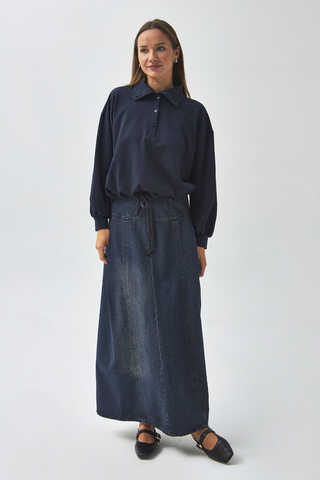 Half Button Sweatshirt Navy Blue - 5