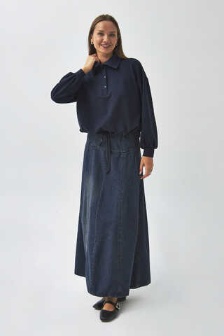 Half Button Sweatshirt Navy Blue - 6