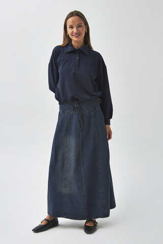 Half Button Sweatshirt Navy Blue - 7