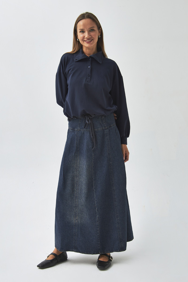 Half Button Sweatshirt Navy Blue - 7