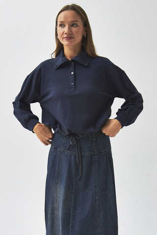 Half Button Sweatshirt Navy Blue - 9