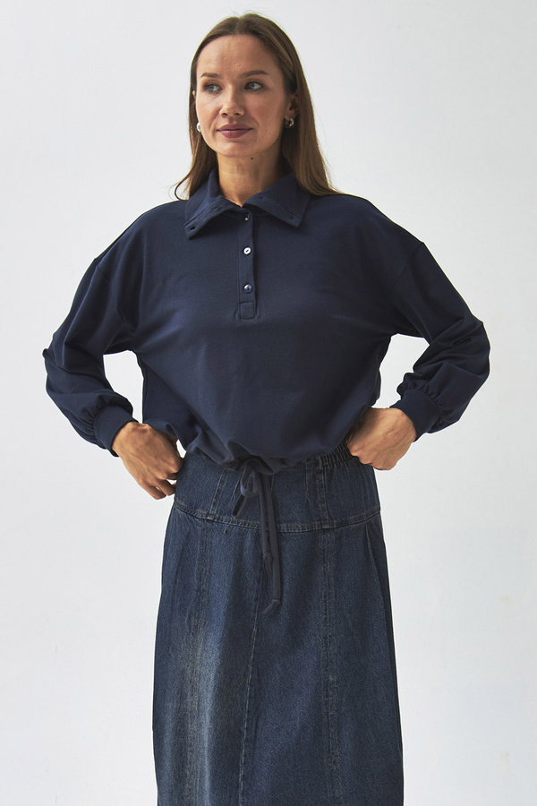 Half Button Sweatshirt Navy Blue - 9