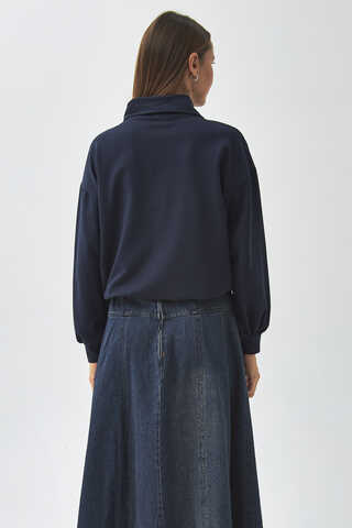 Half Button Sweatshirt Navy Blue - 10
