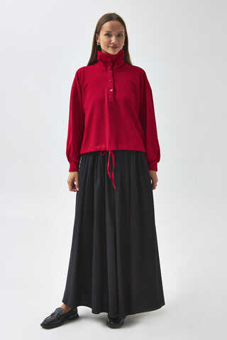 Half Button Sweatshirt Red - 2