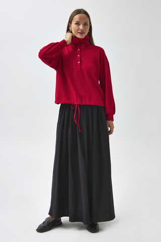 Half Button Sweatshirt Red - 3