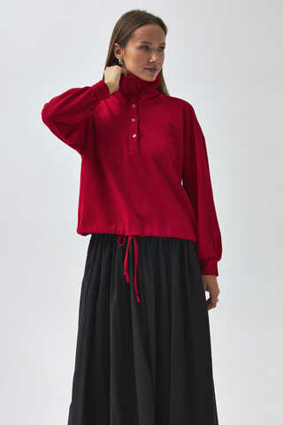 Half Button Sweatshirt Red - 4