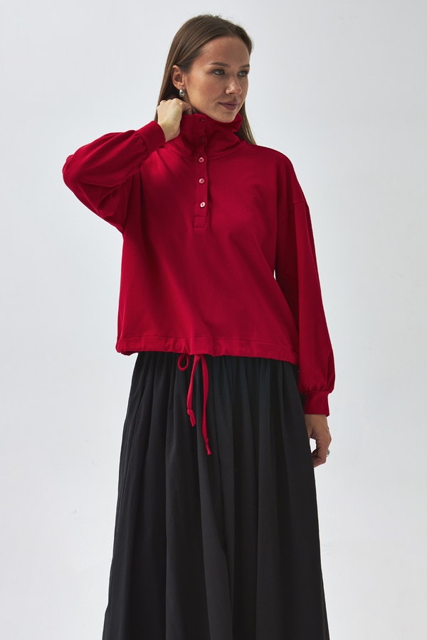 Half Button Sweatshirt Red - 4