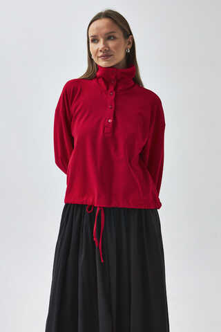 Half Button Sweatshirt Red - 5