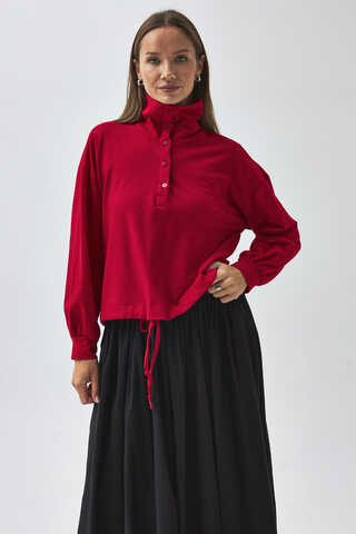 Half Button Sweatshirt Red - 6
