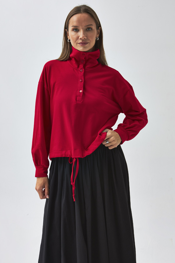Half Button Sweatshirt Red - 6