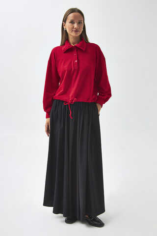 Half Button Sweatshirt Red - 7