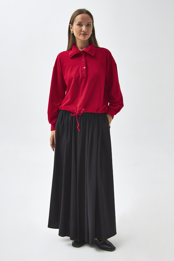 Half Button Sweatshirt Red - 7