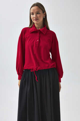 Half Button Sweatshirt Red - 8