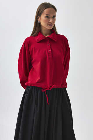 Half Button Sweatshirt Red - 10