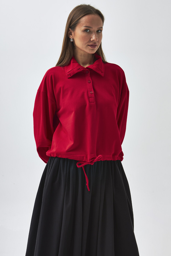 Half Button Sweatshirt Red - 10