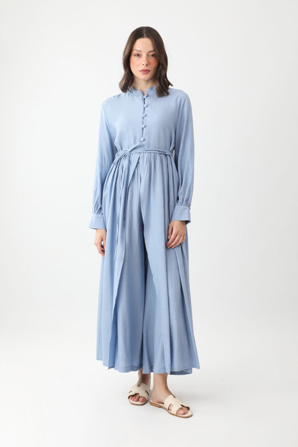 Half-Buttoned Abaya Set in Baby Blue