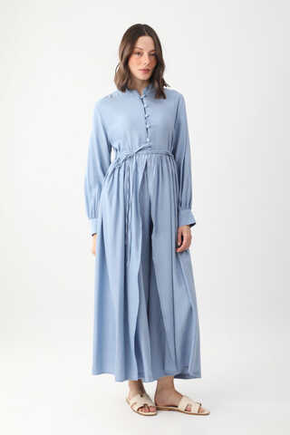Half-Buttoned Abaya Set in Baby Blue - 4