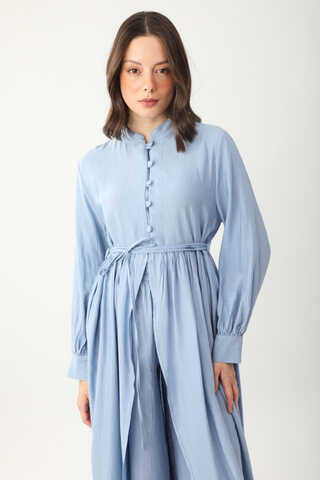 Half-Buttoned Abaya Set in Baby Blue - 5