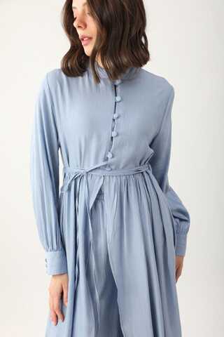 Half-Buttoned Abaya Set in Baby Blue - 6