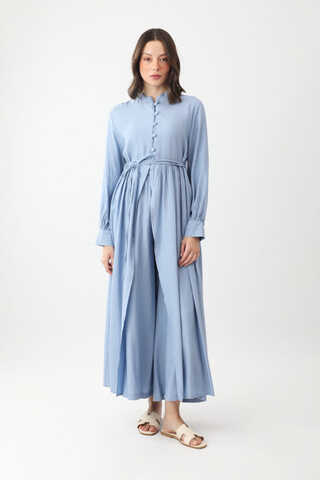 Half-Buttoned Abaya Set in Baby Blue - 1