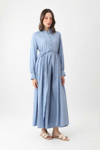 Half-Buttoned Abaya Set in Baby Blue - 2