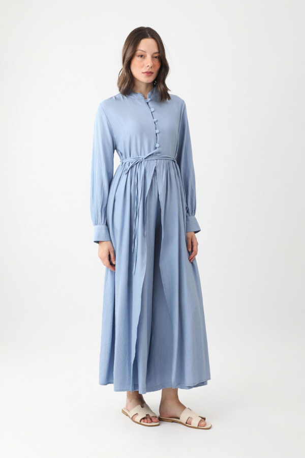 Half-Buttoned Abaya Set in Baby Blue - 2