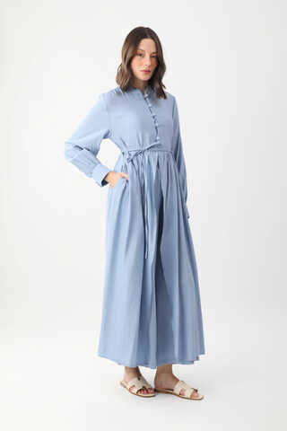 Half-Buttoned Abaya Set in Baby Blue - 3