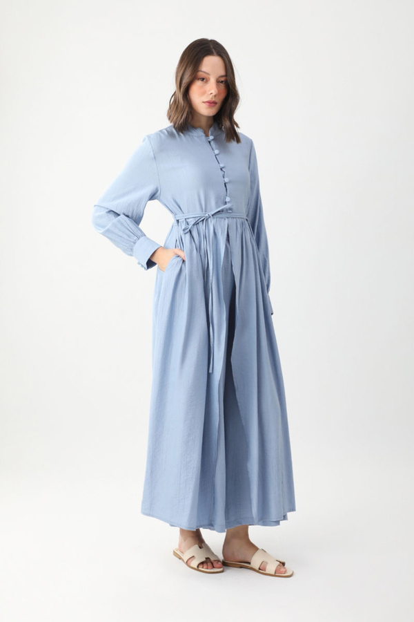 Half-Buttoned Abaya Set in Baby Blue - 3