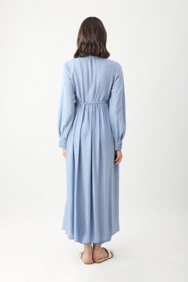 Half-Buttoned Abaya Set in Baby Blue - 8