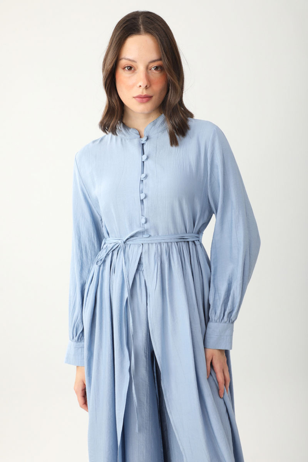 Half-Buttoned Abaya Set in Baby Blue - 5