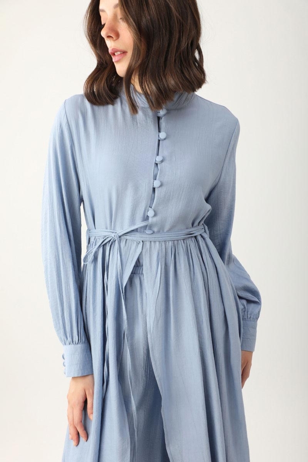 Half-Buttoned Abaya Set in Baby Blue - 6