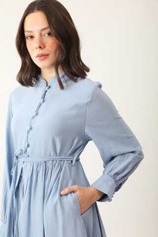 Half-Buttoned Abaya Set in Baby Blue - 7