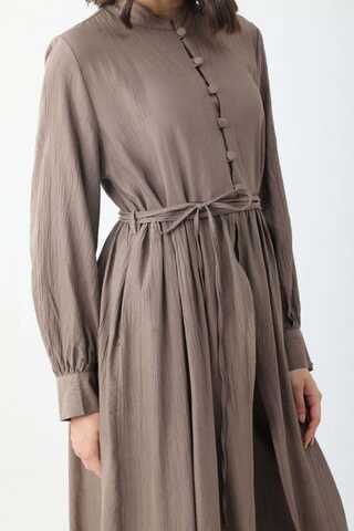 Half-Buttoned Abaya Set in Earth Brown - 5