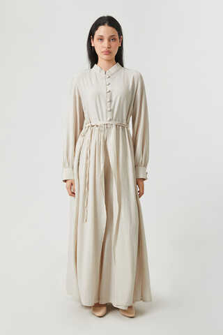 Half-Buttoned Abaya Set in Ecru - 1