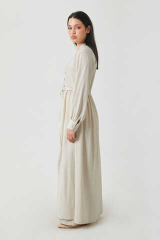 Half-Buttoned Abaya Set in Ecru - 12