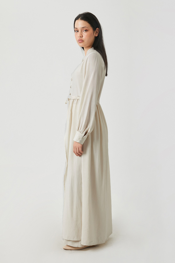 Half-Buttoned Abaya Set in Ecru - 12