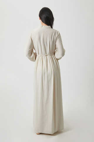 Half-Buttoned Abaya Set in Ecru - 13