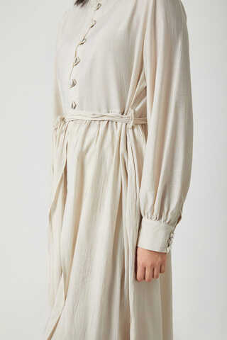 Half-Buttoned Abaya Set in Ecru - 6